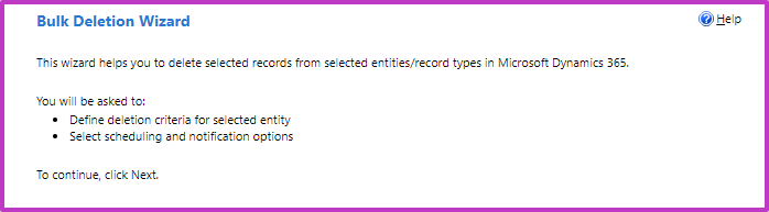 Screenshot of bulk delete wizard.