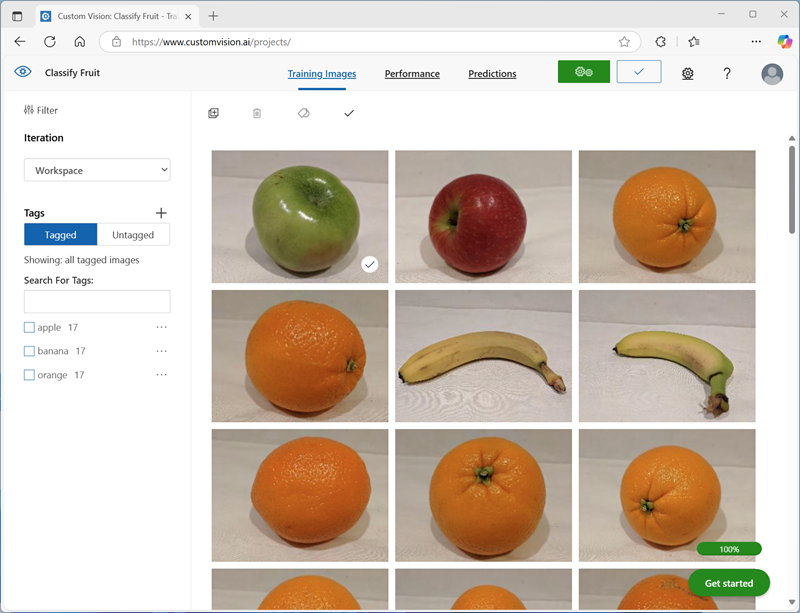 Screenshot of the Azure AI Custom Vision portal.