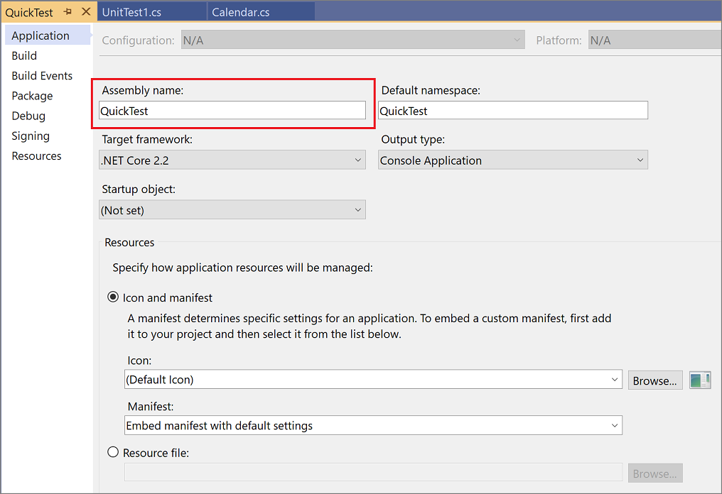 Screenshot that shows project properties.