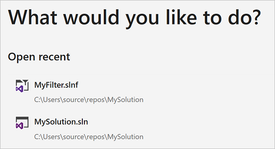 Open recent in Visual Studio