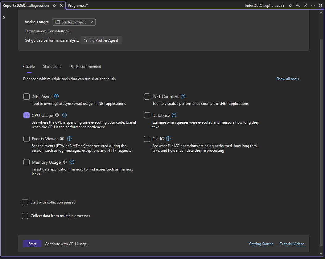 Screenshot that shows Select CPU Usage.
