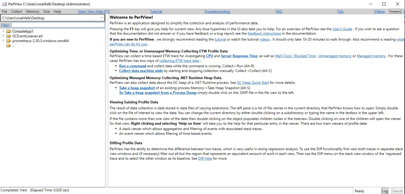 PerfView Main Window