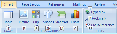 screen shot showing keytips for a ribbon