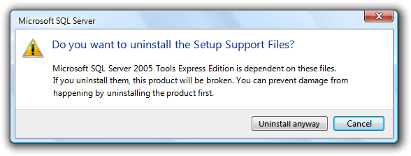 screen shot of message and uninstall anyway button