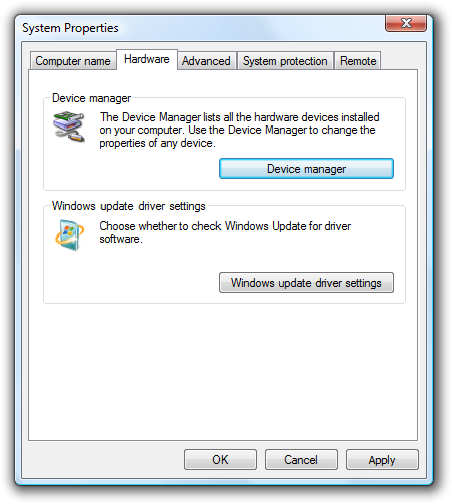 screen shot of system properties with apply button