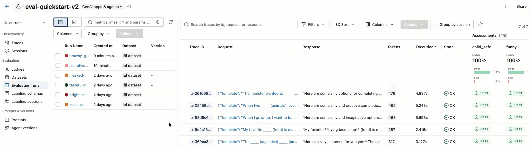 Compare runs in MLflow UI