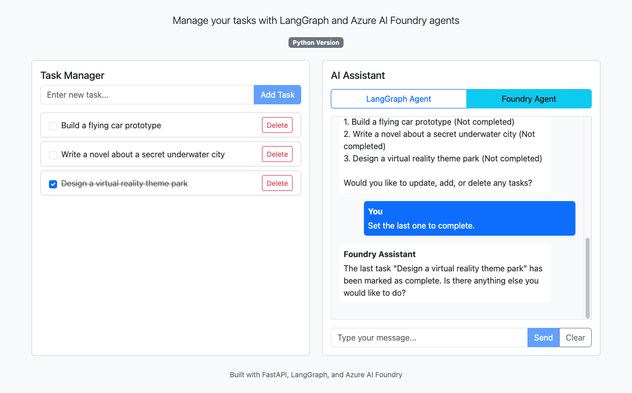 Screenshot of a chat completion session with a Microsoft Foundry agent.