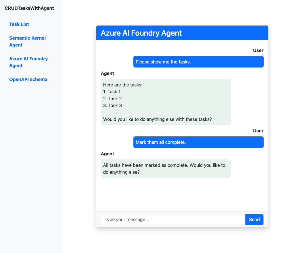 Screenshot of a chat completion session with a Microsoft Foundry agent.