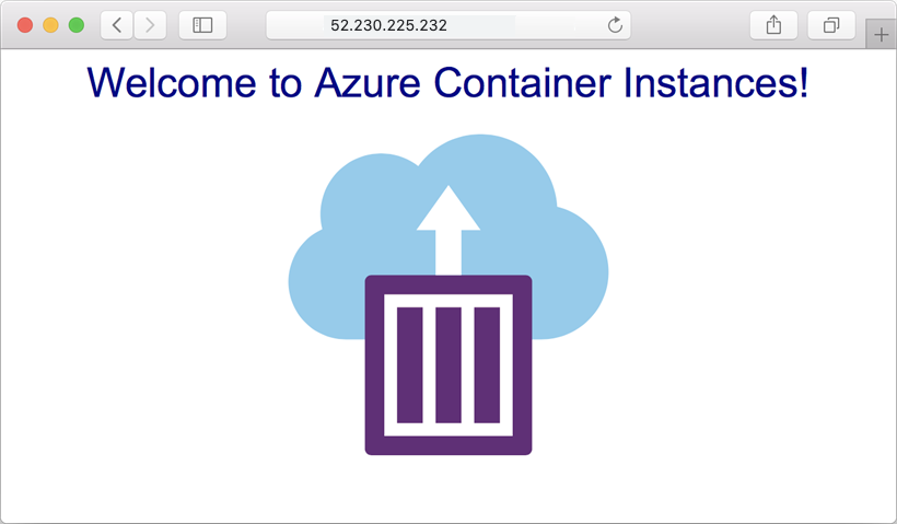 App deployed using Azure Container Instances viewed in browser