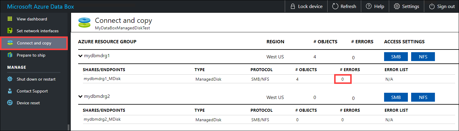 No errors on Connect and copy page