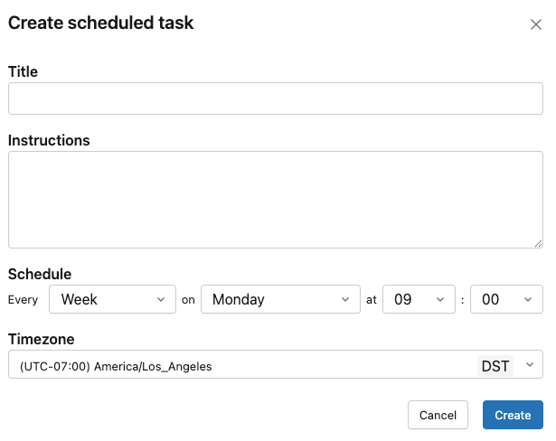Create scheduled task dialog