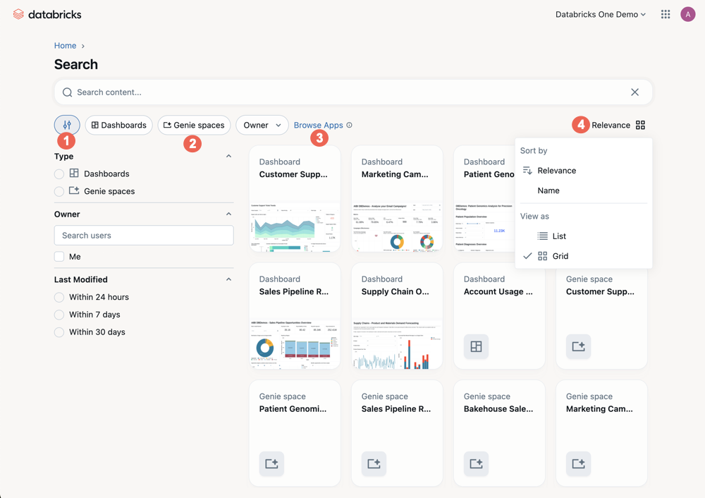 Labeled listing page filters