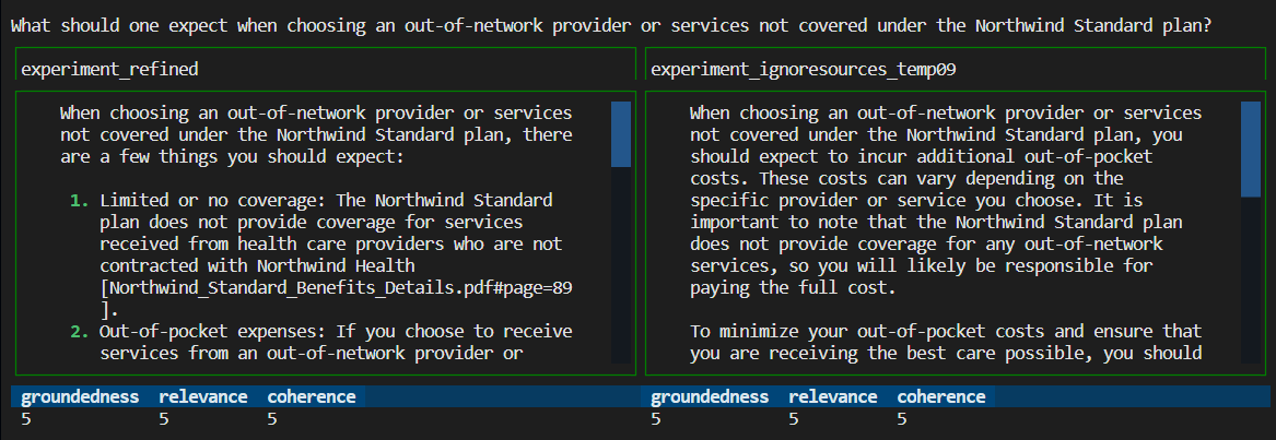 Screenshot of comparison of evaluation answers between evaluations.