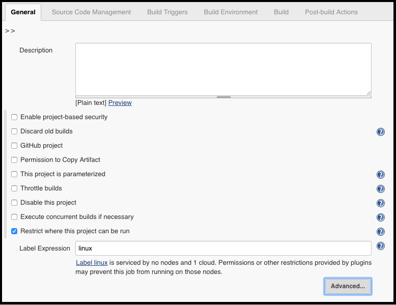 "General" tab with configuration details