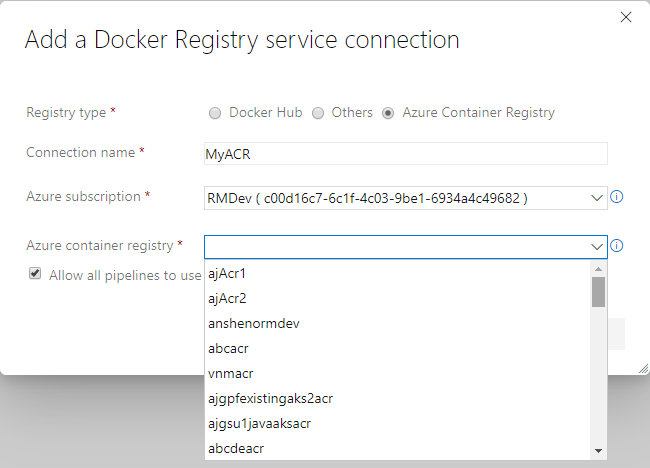 Add a Docker service connection Add a Docker service connection.