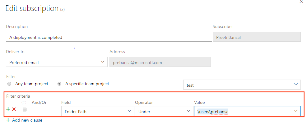 Release folder filters in notification subscriptions Release folder filters in notification subscriptions.
