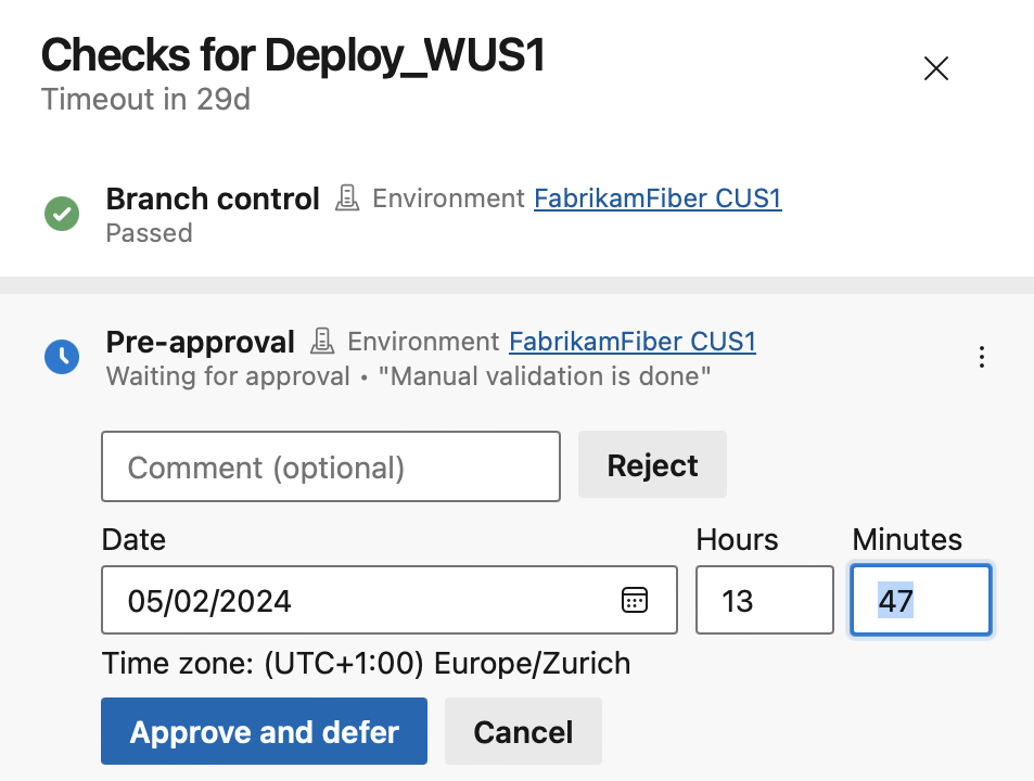Screenshot of Defer approval Screenshot of Defer approval.