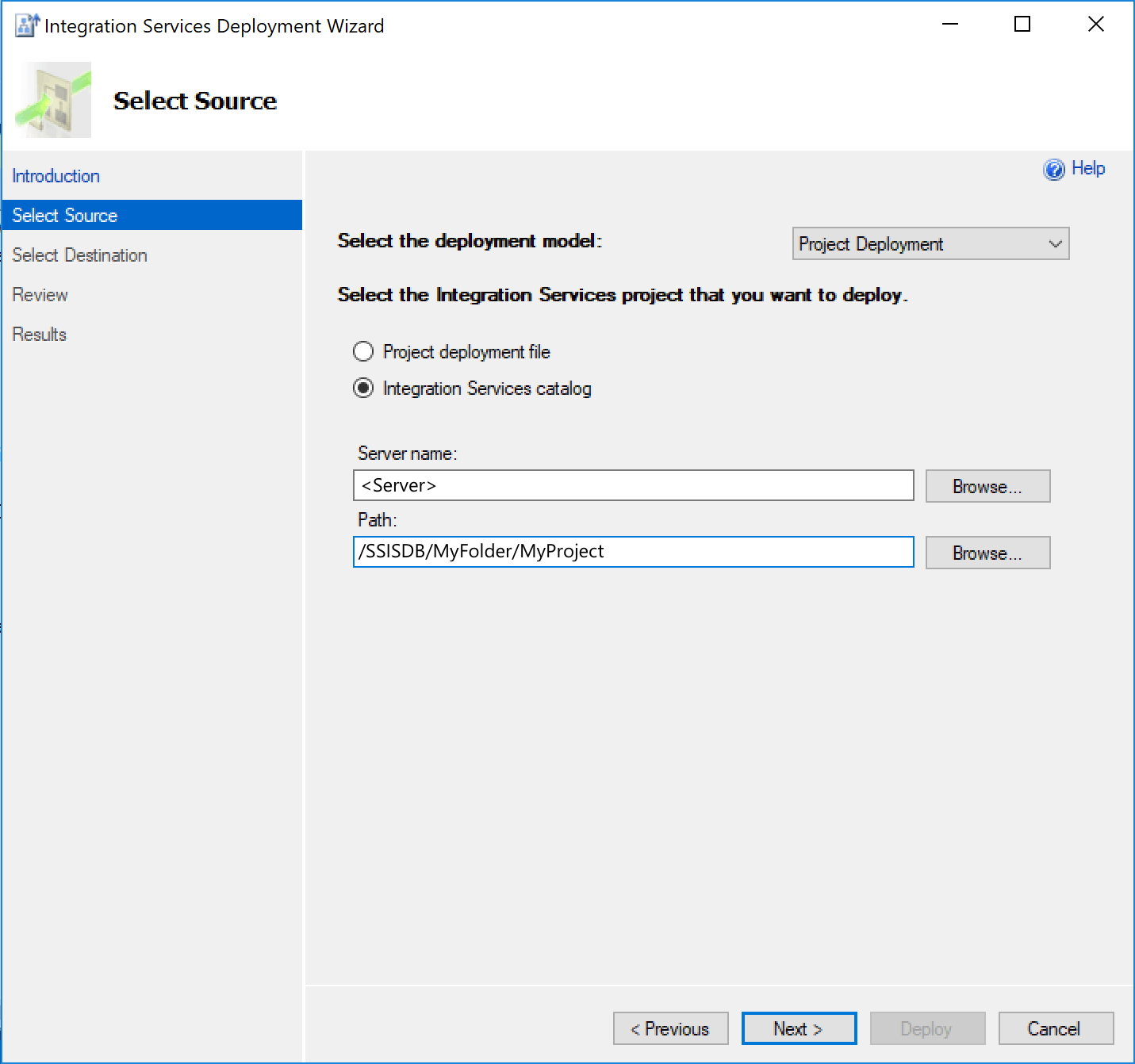 Deployment Wizard Select Source page