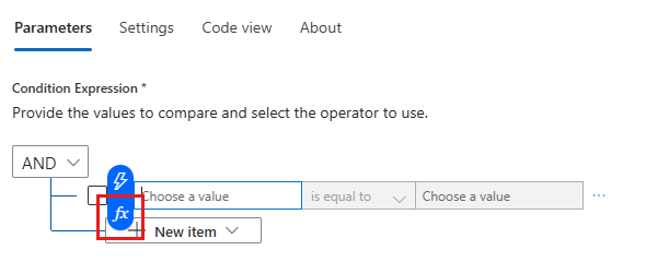 Screenshot shows the workflow designer with the renamed Condition action and expression editor open.