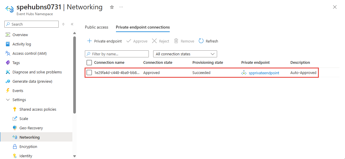 Private endpoint created