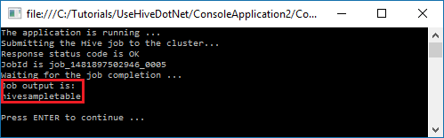 HDInsight Hadoop Hive job output.