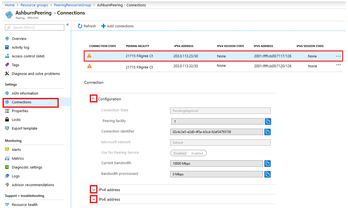 Peering resource Connections