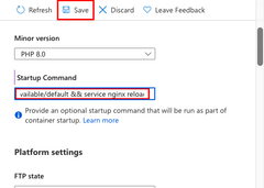 A screenshot showing how to configure a startup command in App Service.