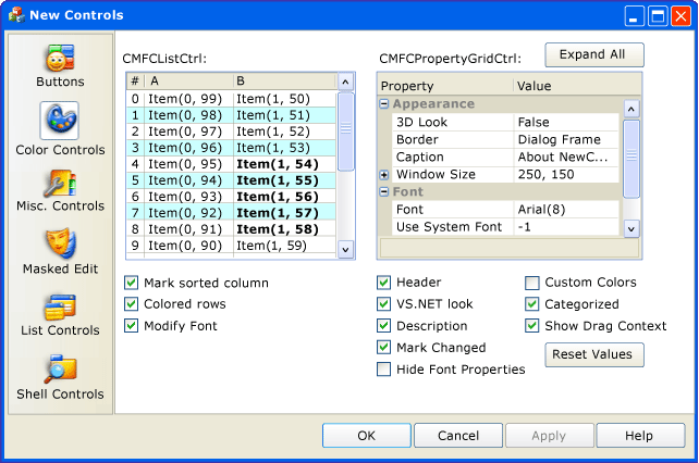 CMFCPropertySheet list and property controls CMFCPropertySheet list and property controls.