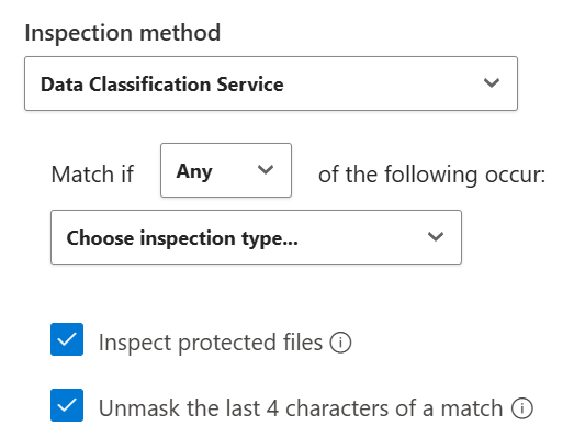 Screenshot that shows the Data classification service inspection method.