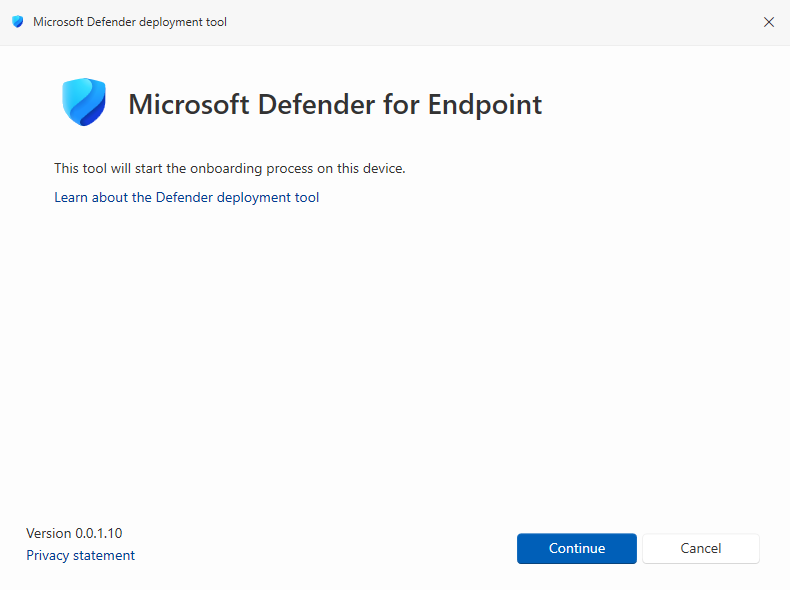 Screenshot illustrating running the Defender deployment tool in interactive mode.