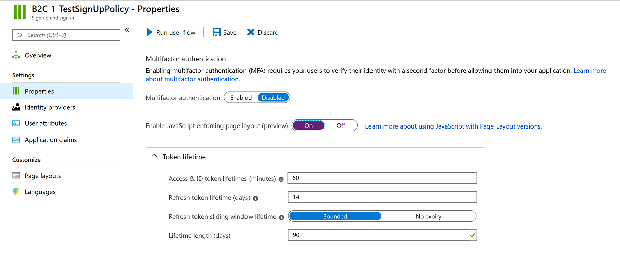 Screenshot of Properties page for the new policy.