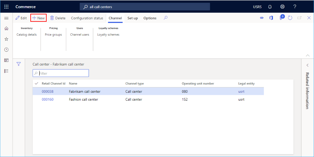 Screenshot of the creation of a new call center.