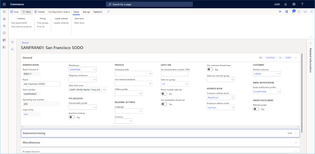 Screenshot of an example retail channel.