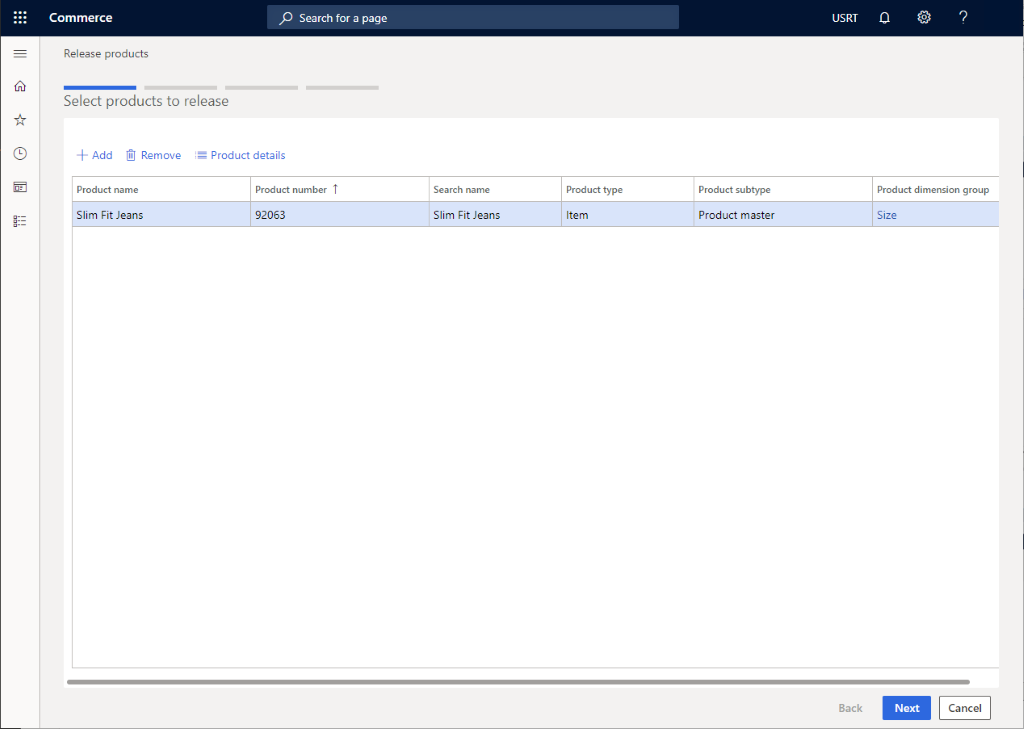 Screenshot of selecting a product to release.