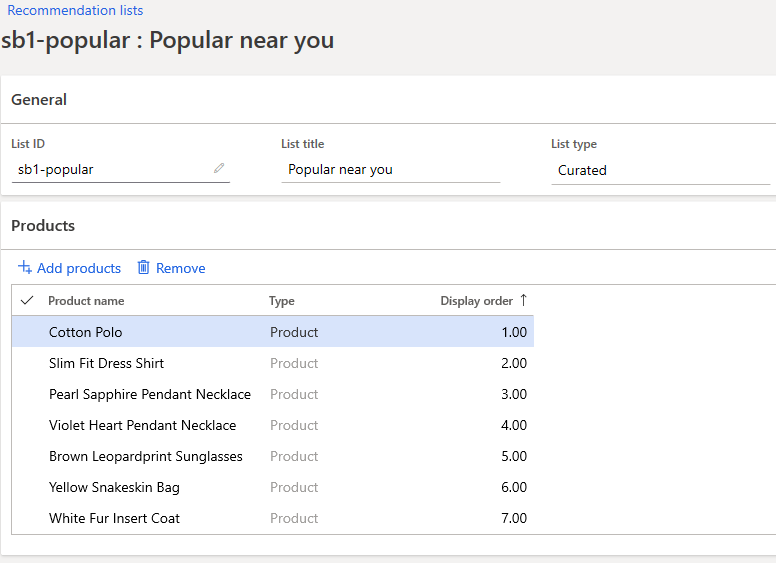 Screenshot of an example curated recommendation list in headquarters.
