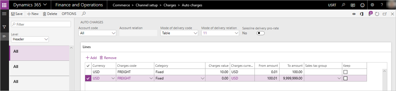 Screenshot of two auto charges tables example.