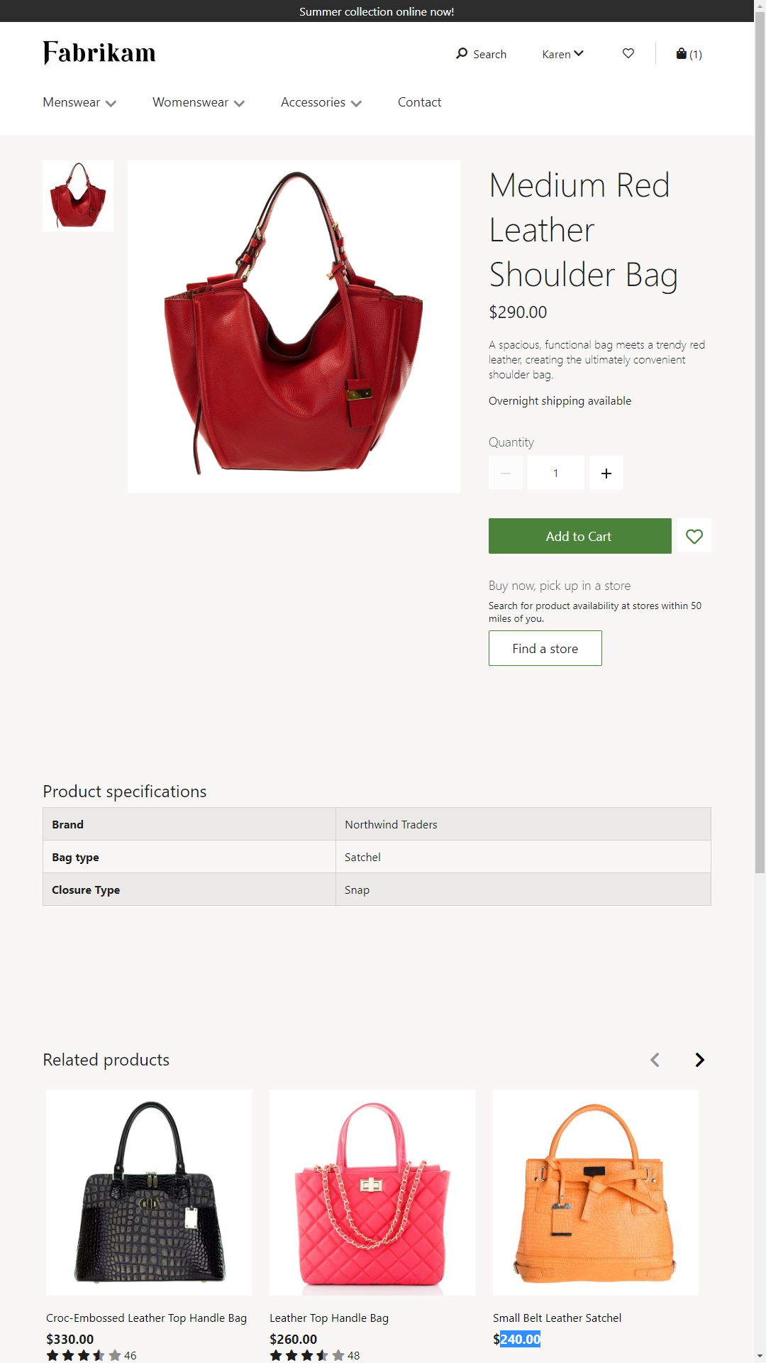Screenshot of a product details page.