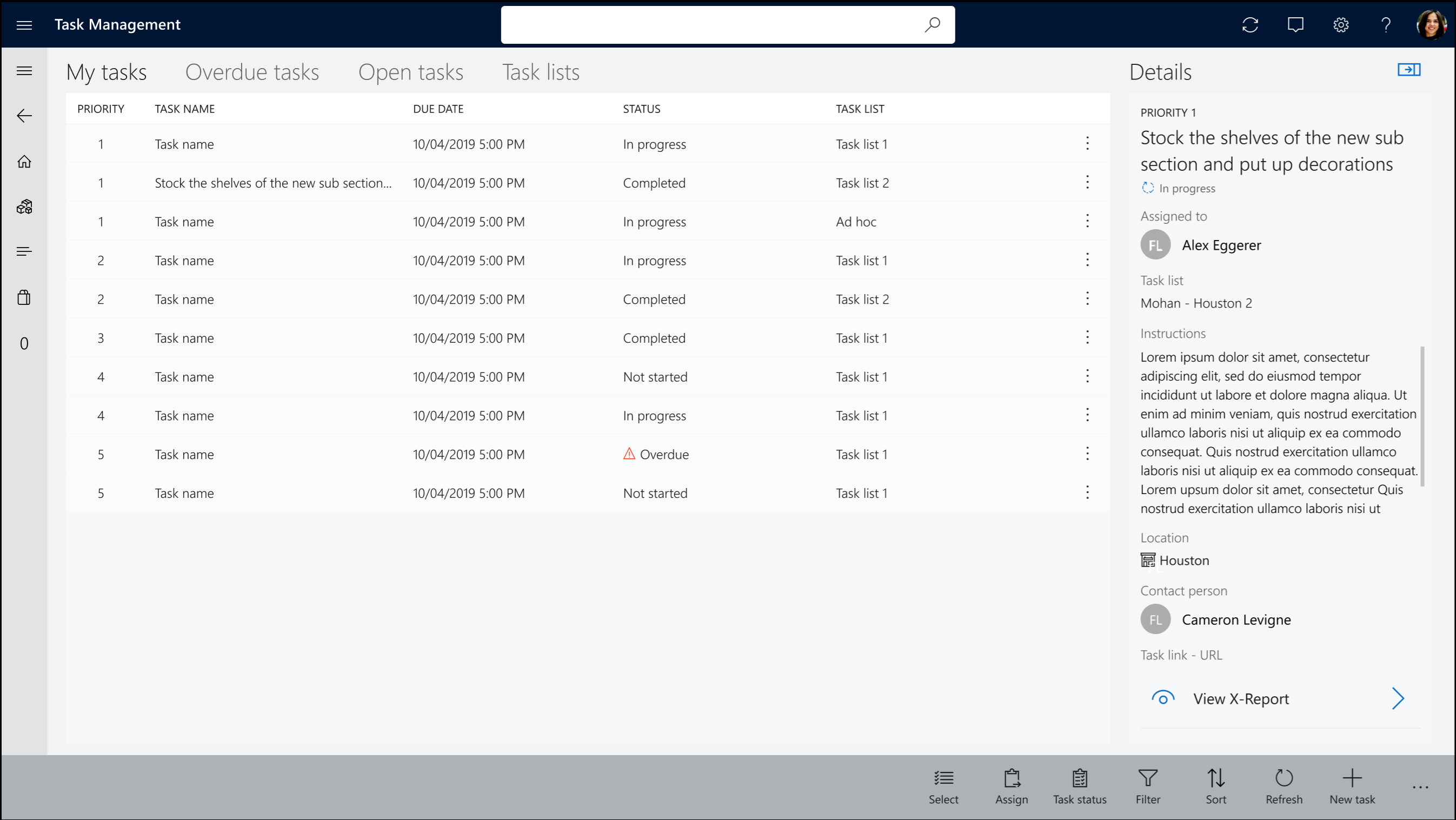 Screenshot of the My tasks tab in the Commerce POS application.