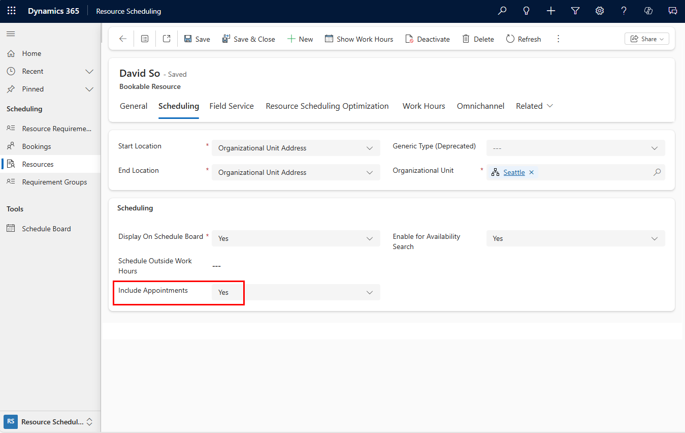 Screenshot of a resource level setting.