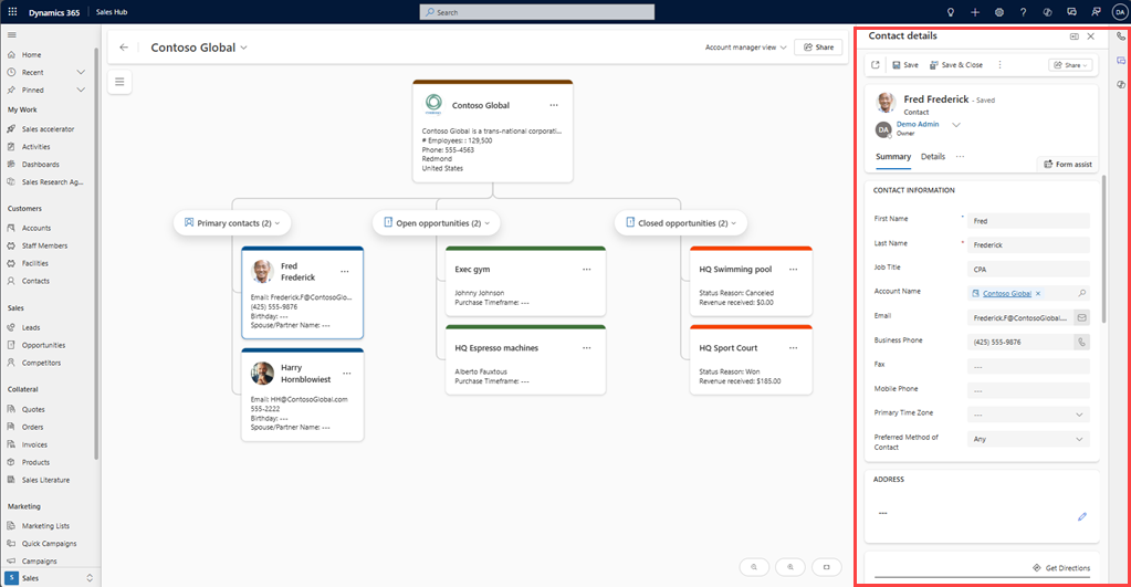 Screenshot of the details pane for an account record in visual hierarchy.