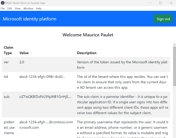 Screenshot of view token claims in an electron desktop app.