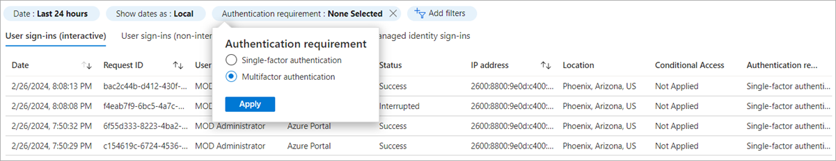 Screenshot of the sign-in log.