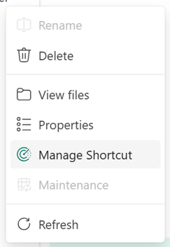 Screenshot showing context menu where manage shortcuts option is selected.