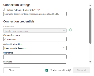 Screenshot that shows the Connection settings section.