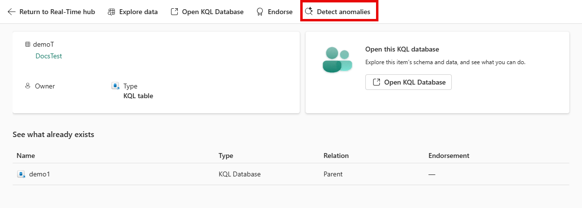 Screenshot of the detect anomalies option in the details page.