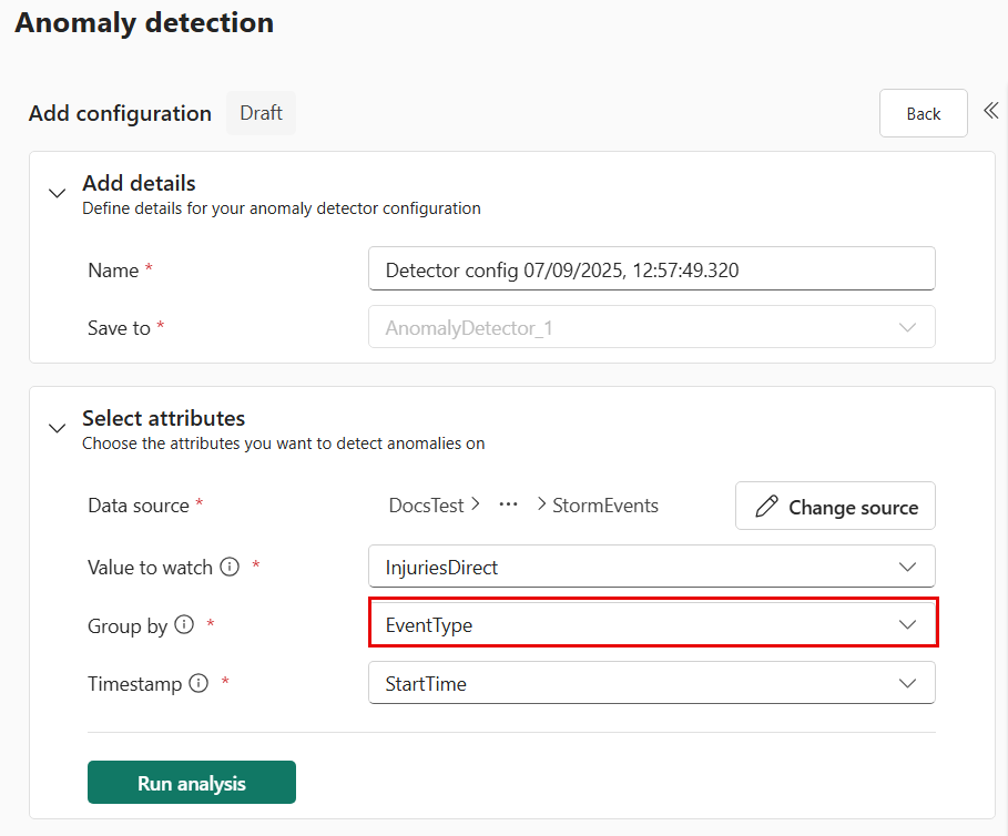 Screenshot of the Group by configuration settings.