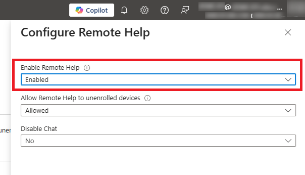 A screenshot of the tenant administration screen where you can enable Remote Help.