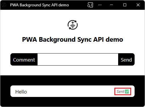 Comment entered in the demo app