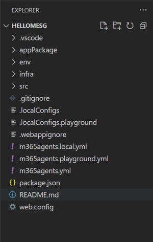 Screenshot shows the files of the message extension app.
