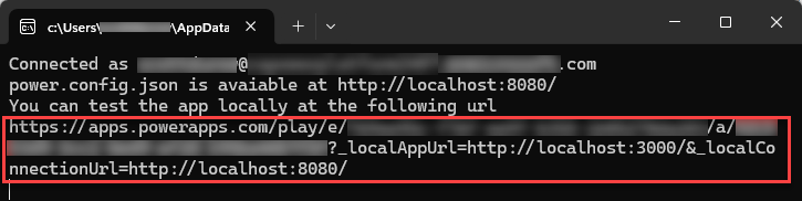 Power SDK server console with app URL and status